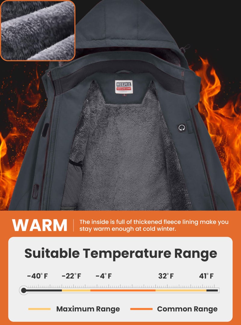 WULFUL Women's Waterproof Ski Jacket Warm Winter Coats Windproof Winter Jackets for Women Fleece Lined Windbreaker with Hood - Image 4